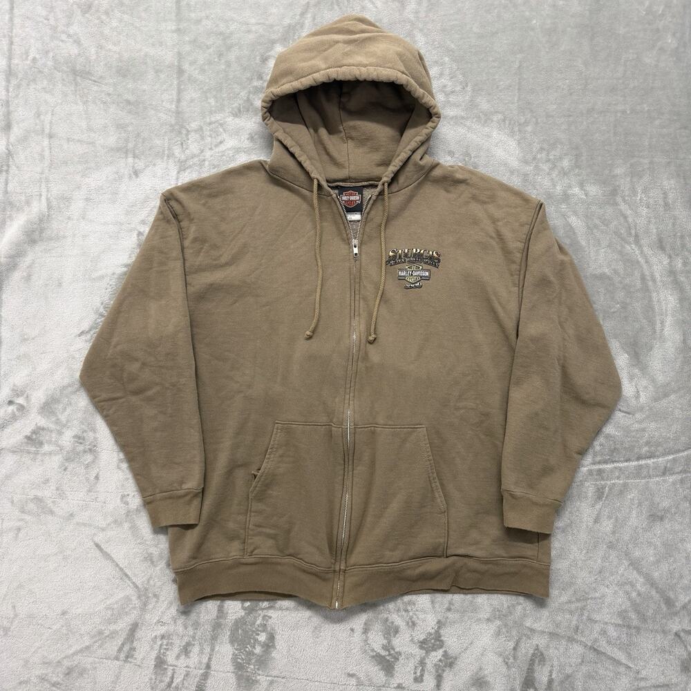 Harley Davidson Sturgis 2009 Black Hills Rally Zip Up Hoodie Mens XL Brown USA